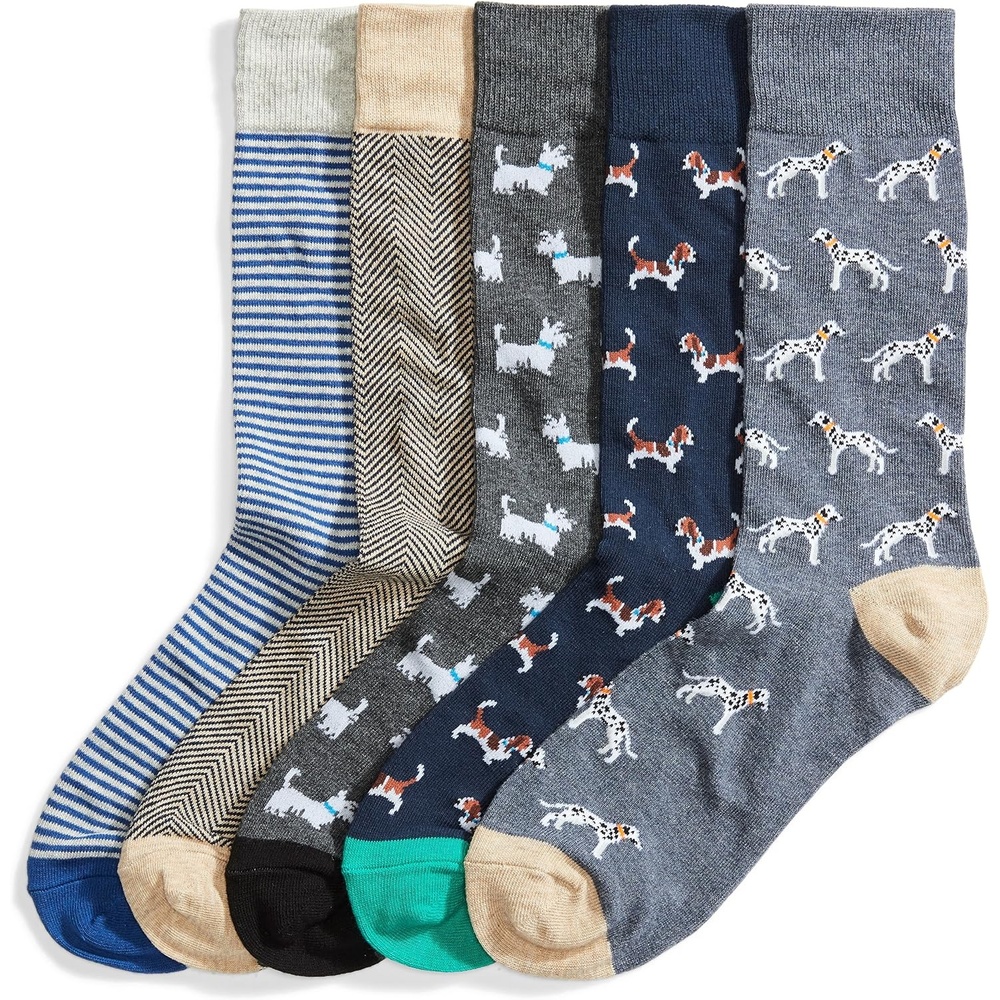 image:imageAmazon Essentials Mens Patterned Cotton Dress Crew Socks 5 PairsAssorted Dogs