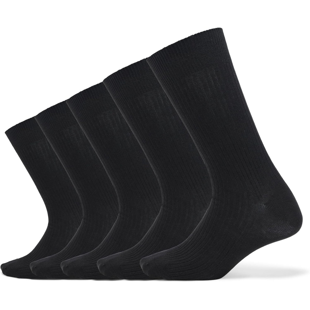 image:imageAmazon Essentials Mens Patterned Cotton Dress Crew Socks 5 PairsBlack