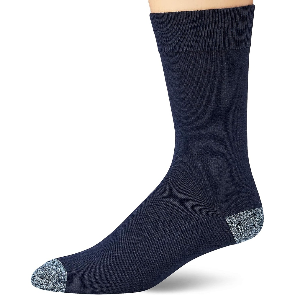 image:imageAmazon Essentials Mens Patterned Cotton Dress Crew Socks 5 PairsBlueYellowGrey
