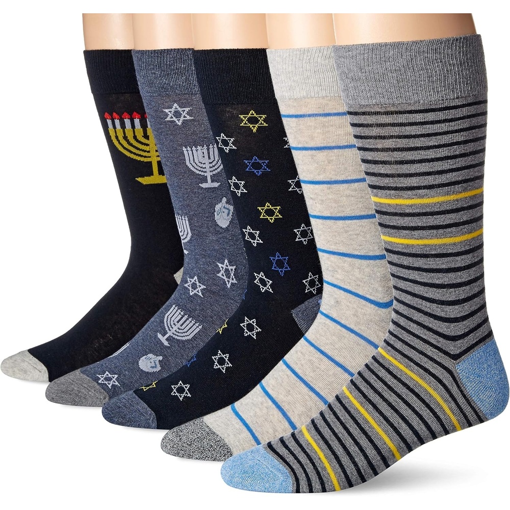 image:imageAmazon Essentials Mens Patterned Cotton Dress Crew Socks 5 PairsMini StripeStarsStripe