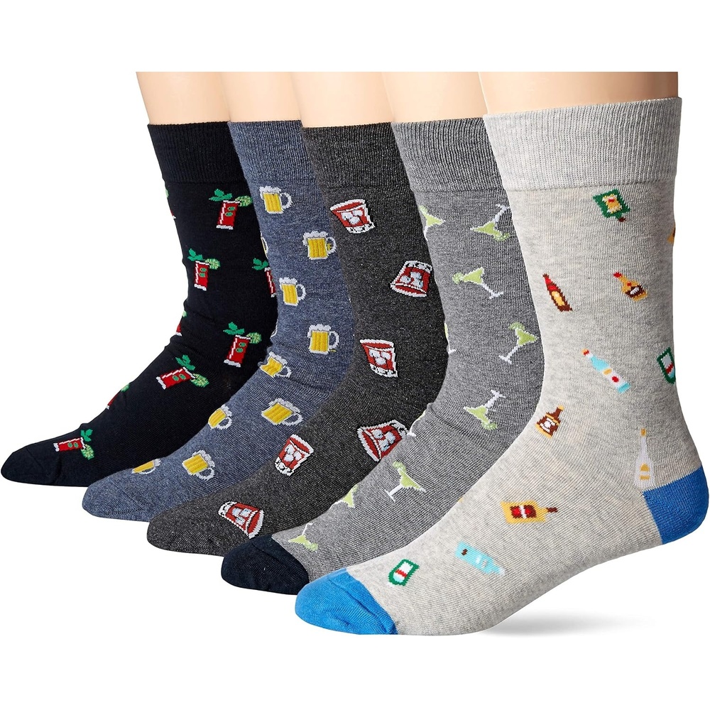 image:imageAmazon Essentials Mens Patterned Cotton Dress Crew Socks 5 PairsParty