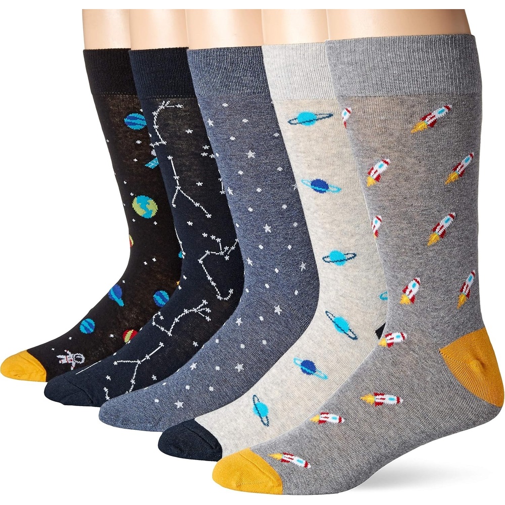 image:imageAmazon Essentials Mens Patterned Cotton Dress Crew Socks 5 PairsSpace