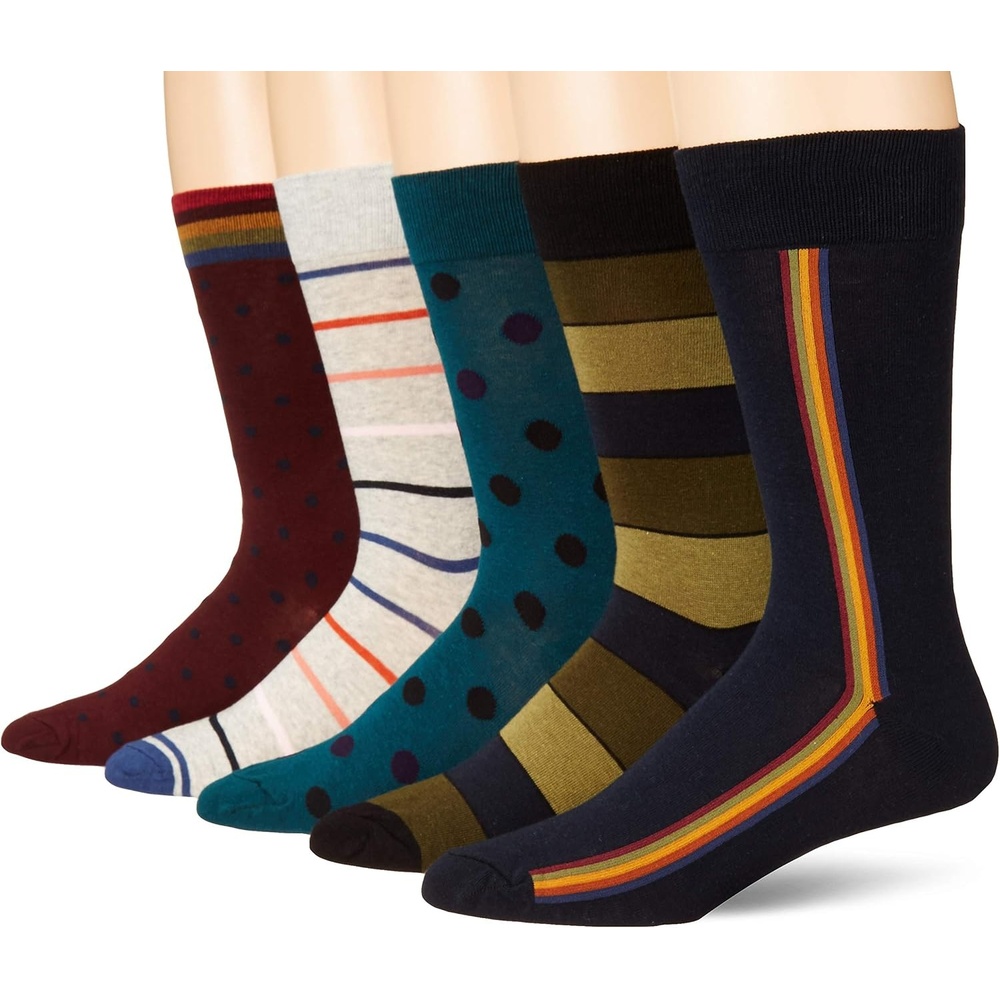 image:imageAmazon Essentials Mens Patterned Cotton Dress Crew Socks 5 PairsStripeDots