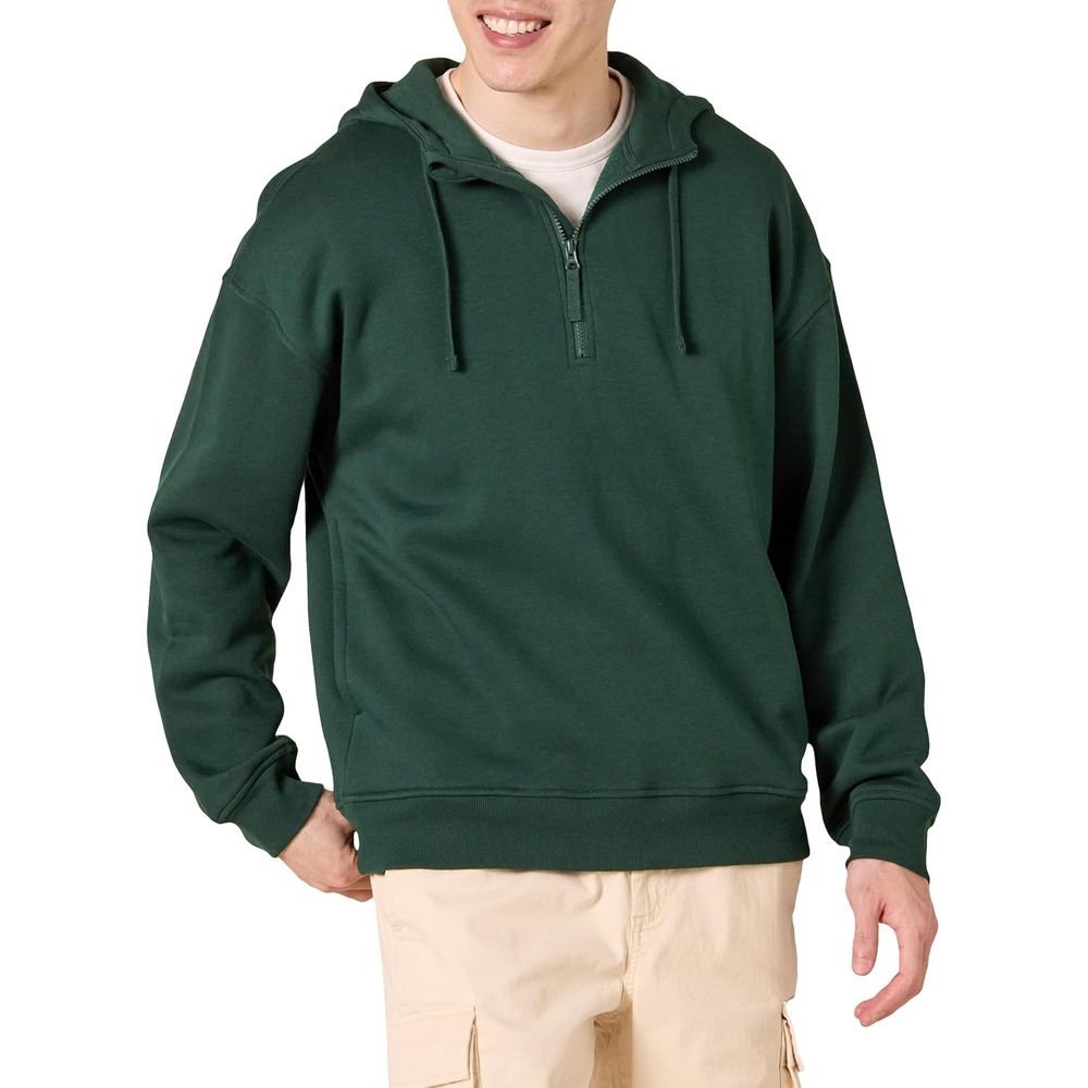 image:imageAmazon Essentials Mens QuarterZip OversizedFit Hoodie SweatshirtDark Green