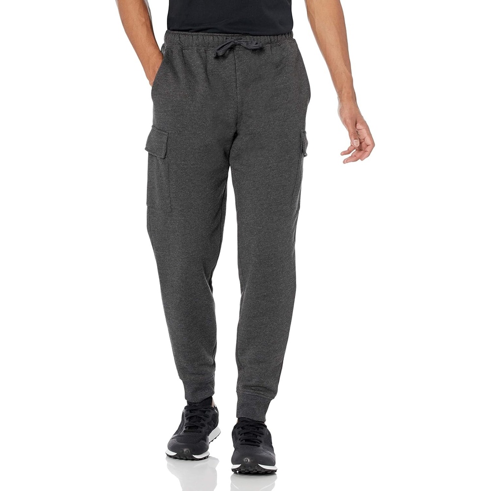 image:imageAmazon Essentials Mens Relaxed Fit Cargo Fleece Jogger Sweatpants with DrawstringCharcoal Heather