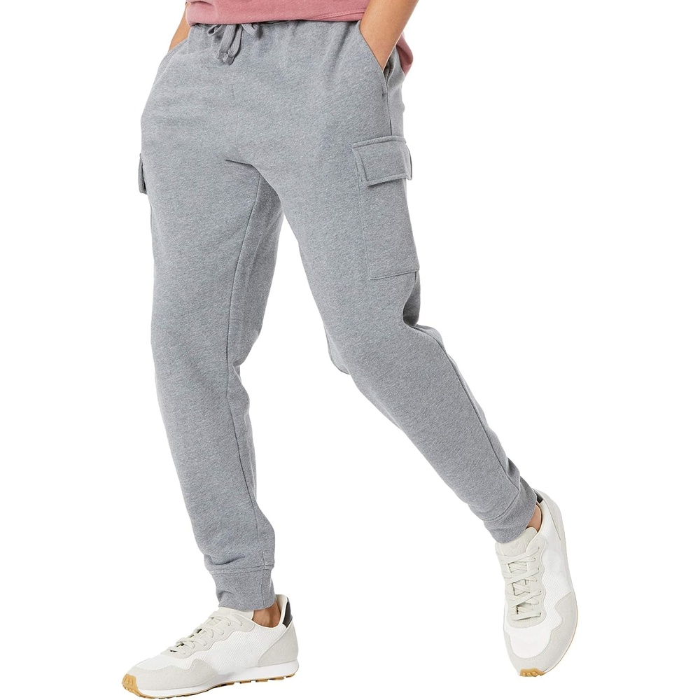 image:imageAmazon Essentials Mens Relaxed Fit Cargo Fleece Jogger Sweatpants with DrawstringLight Grey Heather