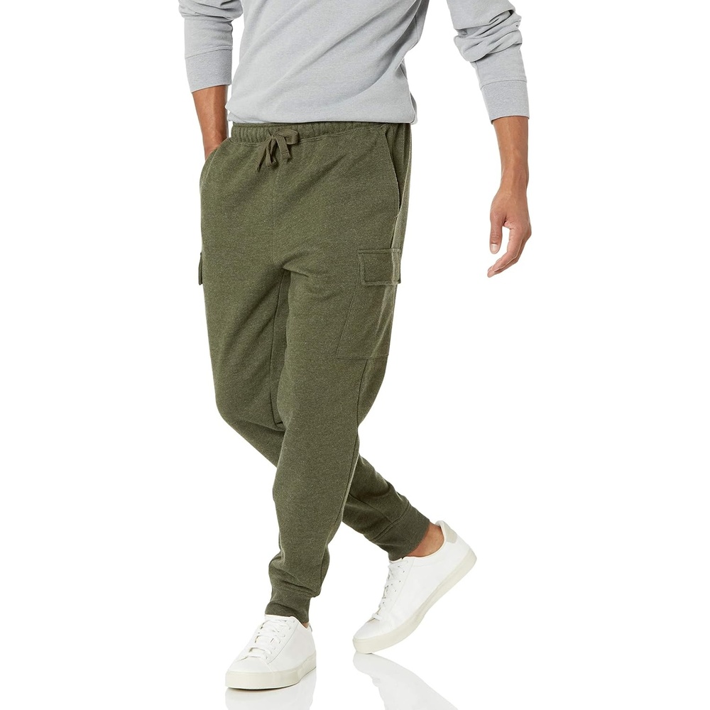 image:imageAmazon Essentials Mens Relaxed Fit Cargo Fleece Jogger Sweatpants with DrawstringOlive Heather