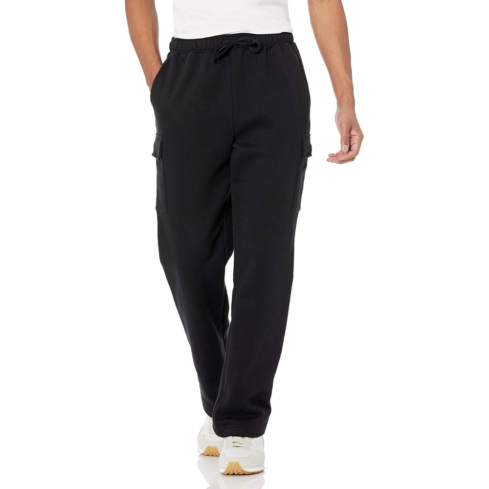 image:imageAmazon Essentials Mens Relaxed Fit Cargo Fleece Sweatpants with Open BottomBlack