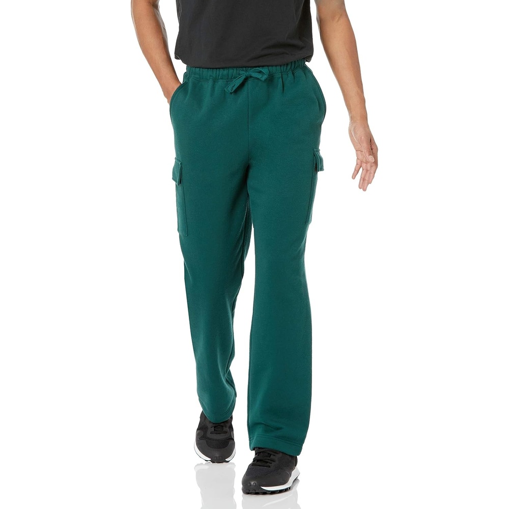 image:imageAmazon Essentials Mens Relaxed Fit Cargo Fleece Sweatpants with Open BottomDark Green