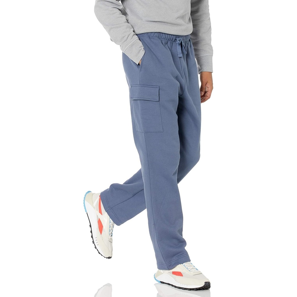 image:imageAmazon Essentials Mens Relaxed Fit Cargo Fleece Sweatpants with Open BottomIndigo Blue