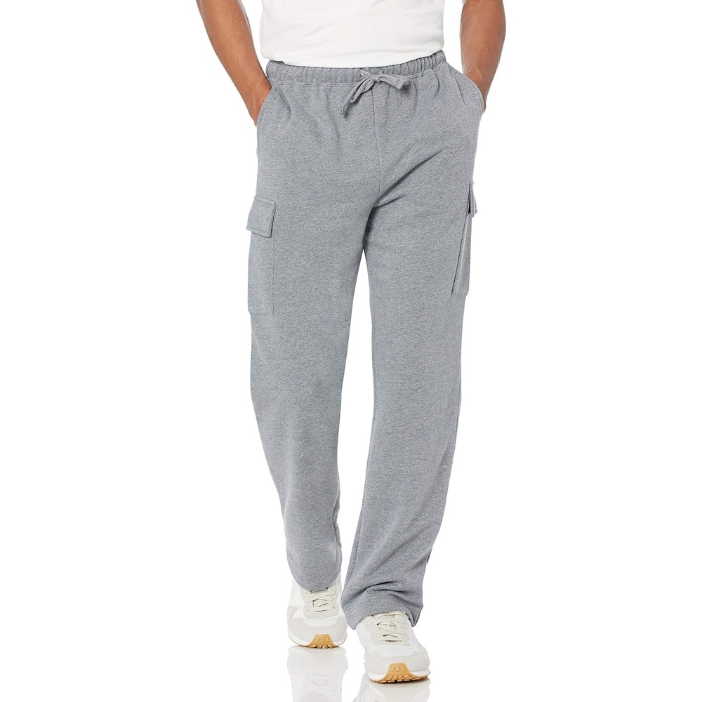 image:imageAmazon Essentials Mens Relaxed Fit Cargo Fleece Sweatpants with Open BottomLight Grey Heather
