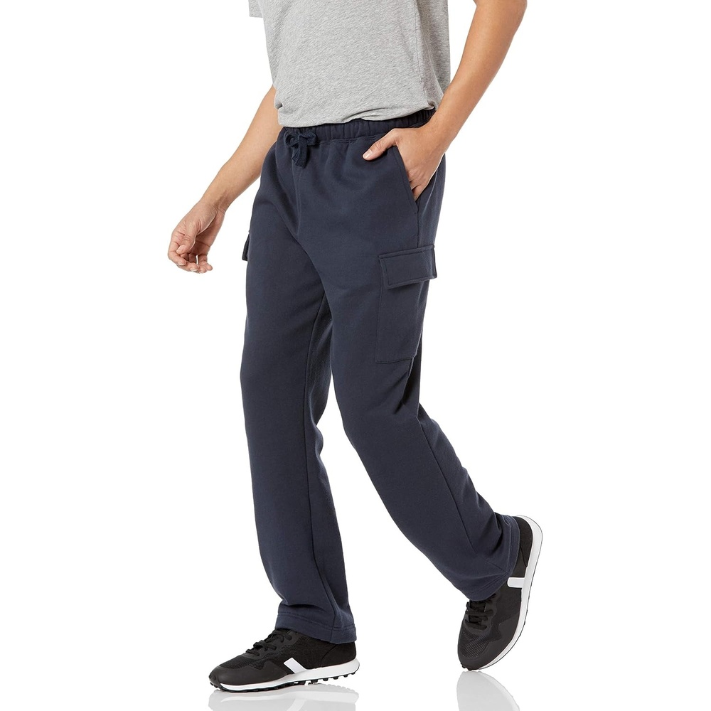image:imageAmazon Essentials Mens Relaxed Fit Cargo Fleece Sweatpants with Open BottomNavy