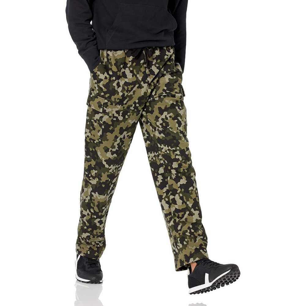 image:imageAmazon Essentials Mens Relaxed Fit Cargo Fleece Sweatpants with Open BottomOlive Geo Camo