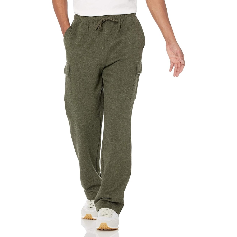 image:imageAmazon Essentials Mens Relaxed Fit Cargo Fleece Sweatpants with Open BottomOlive Heather