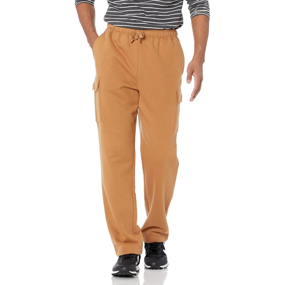 image:imageAmazon Essentials Mens Relaxed Fit Cargo Fleece Sweatpants with Open BottomTan