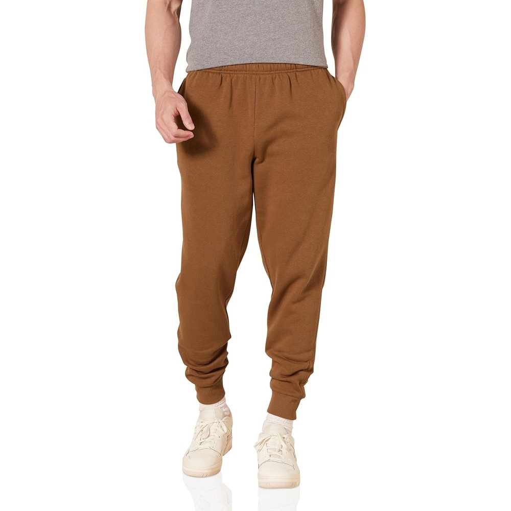 image:imageAmazon Essentials Mens Relaxed Fit Fleece Joggers Sweatpants Drawstring Waist Tapered Leg Ribbed Cuffs Brushed InteriorDark Tan