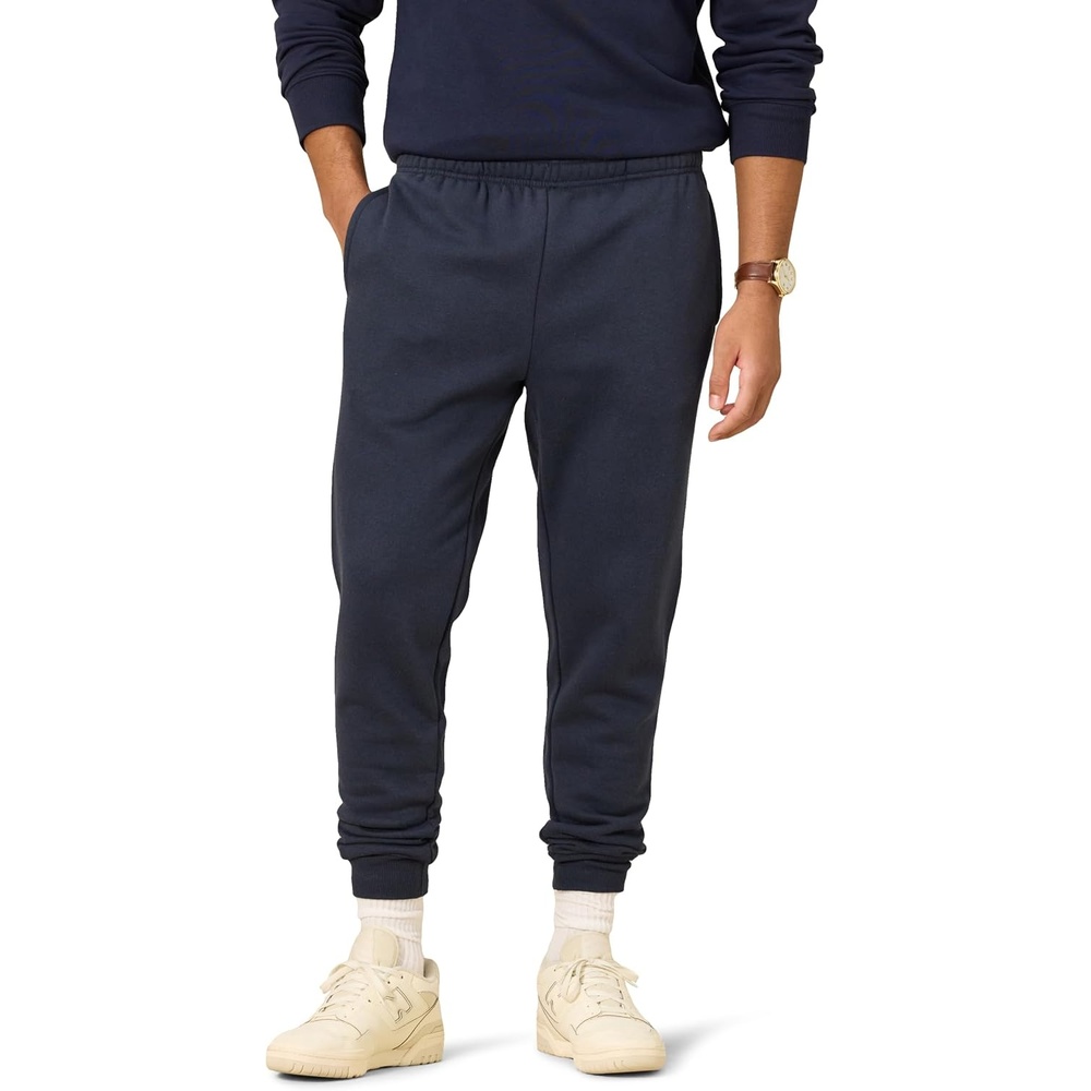 image:imageAmazon Essentials Mens Relaxed Fit Fleece Joggers Sweatpants Drawstring Waist Tapered Leg Ribbed Cuffs Brushed InteriorNavy