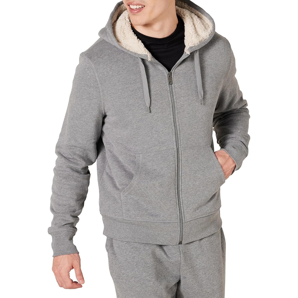 image:imageAmazon Essentials Mens SherpaLined FullZip Fleece Hoodie SweatshirtLight Grey Heather