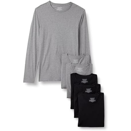 image:imageAmazon Essentials Mens Slim Fit Crewneck Undershirts Pack of 6BlackGrey Heather