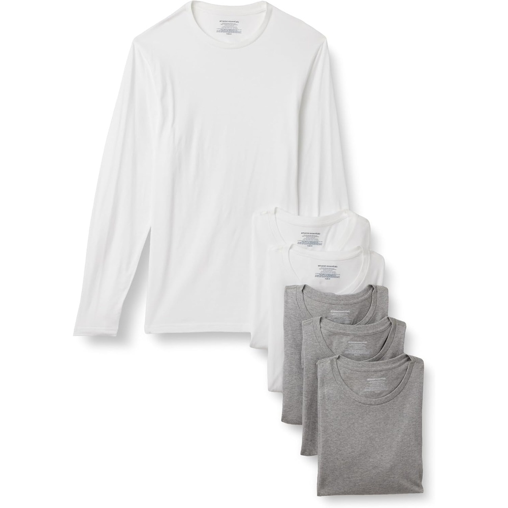 image:imageAmazon Essentials Mens Slim Fit Crewneck Undershirts Pack of 6Medium Grey HeatherWhite