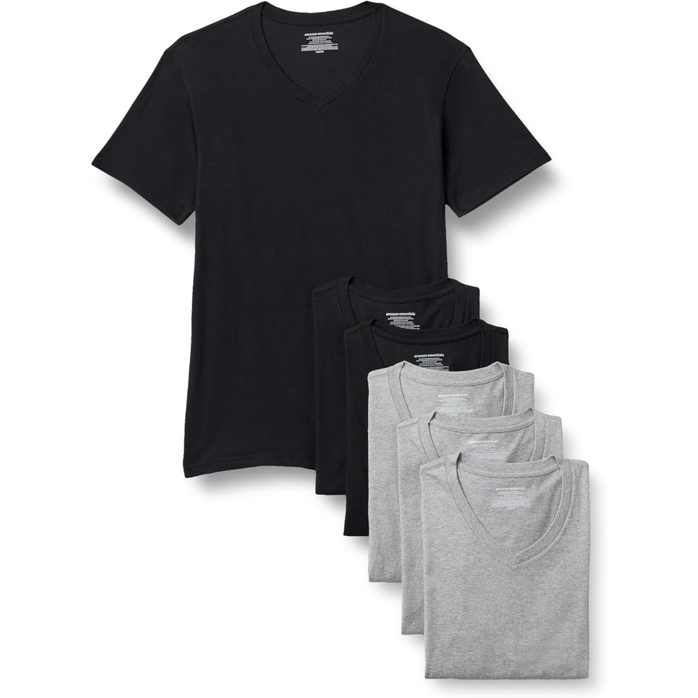 image:imageAmazon Essentials Mens Slim Fit VNeck Undershirt Breathable Cotton Pack of 6BlackGrey Heather