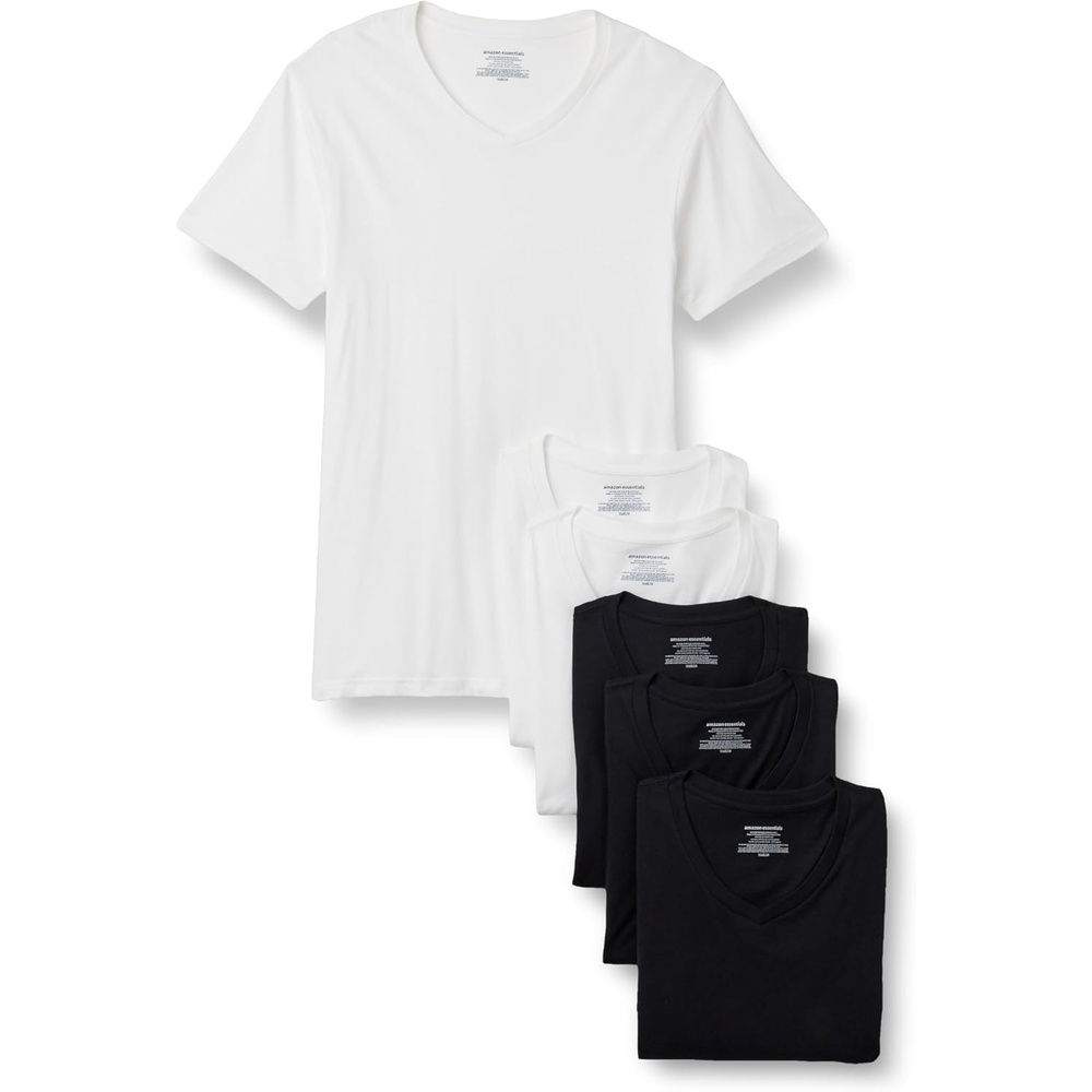 image:imageAmazon Essentials Mens Slim Fit VNeck Undershirt Breathable Cotton Pack of 6BlackWhite