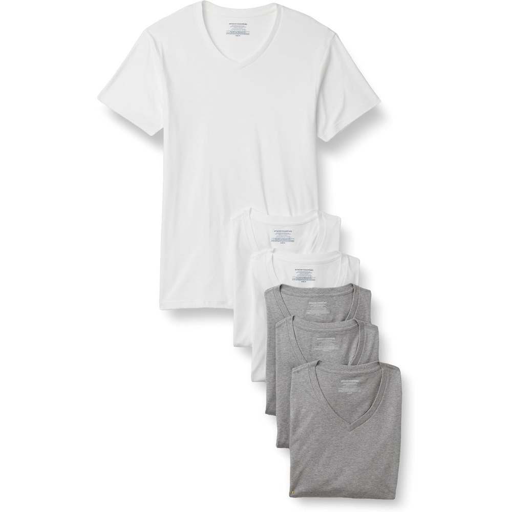 image:imageAmazon Essentials Mens Slim Fit VNeck Undershirt Breathable Cotton Pack of 6Medium Grey HeatherWhite