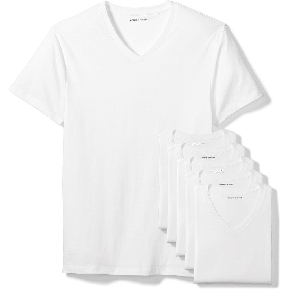image:imageAmazon Essentials Mens Slim Fit VNeck Undershirt Breathable Cotton Pack of 6White