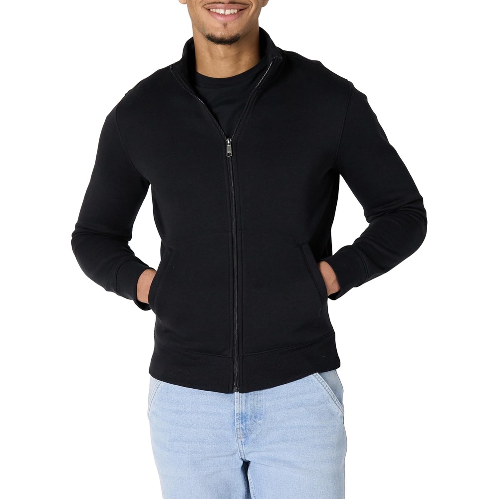 image:imageAmazon Essentials Mens Standard FullZip Fleece Mock Neck Midweight Sweatshirt with PocketsBlack