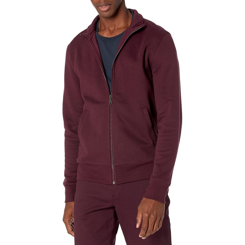 image:imageAmazon Essentials Mens Standard FullZip Fleece Mock Neck Midweight Sweatshirt with PocketsBurgundy