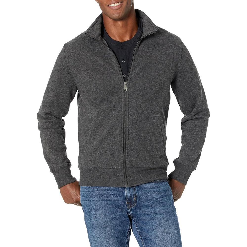 image:imageAmazon Essentials Mens Standard FullZip Fleece Mock Neck Midweight Sweatshirt with PocketsCharcoal Heather