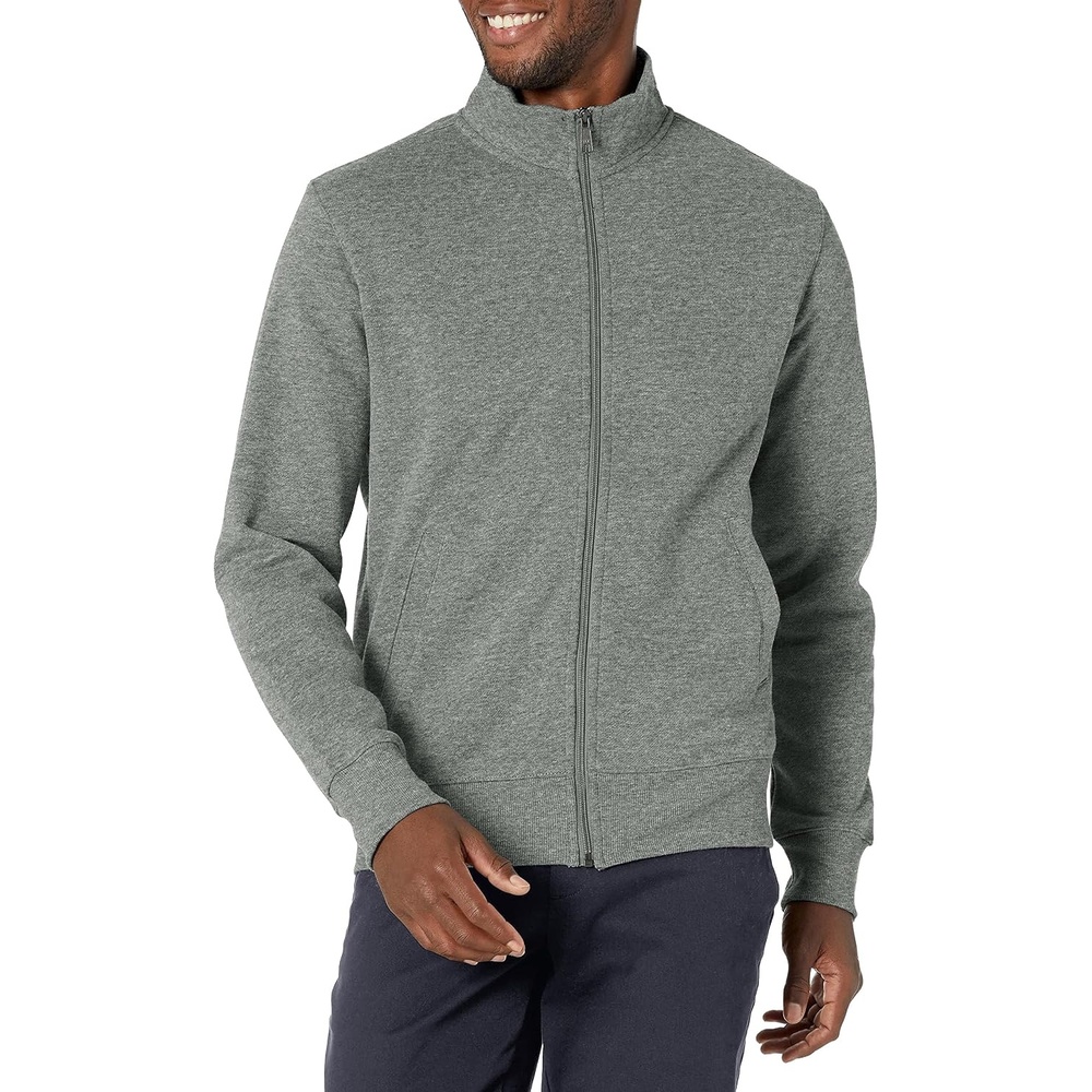 image:imageAmazon Essentials Mens Standard FullZip Fleece Mock Neck Midweight Sweatshirt with PocketsMedium Grey Heather
