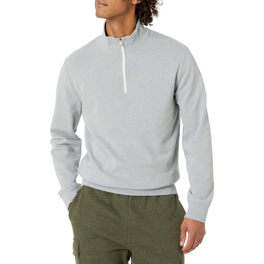 image:imageAmazon Essentials mens Lightweight French Terry Quarterzip Mockneck SweatshirtLight Grey Heather
