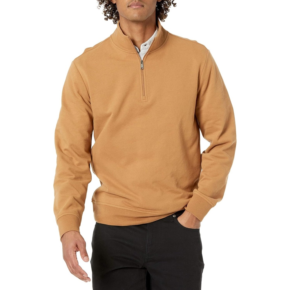 image:imageAmazon Essentials mens Lightweight French Terry Quarterzip Mockneck SweatshirtTan