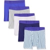Amazon Essentials Men’s Breathable Cotton Boxer Briefs, Tag-Free, Pack of 5(Black Rugby Print/Grey Heather/Royal Blue/Sky Blue Mixed Print/White)