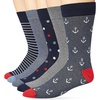 Amazon Essentials Men’s Patterned Cotton Dress Crew Socks, 5 Pairs(Blue/Red/Grey)