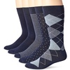 Amazon Essentials Men’s Patterned Cotton Dress Crew Socks, 5 Pairs(Navy  Novelty)
