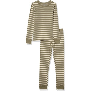 Amazon Essentials Boys and Toddlers’ Cotton Blend Thermal Long Underwear Set(Olive Stripe)