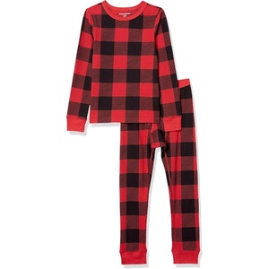 Amazon Essentials Boys and Toddlers’ Cotton Blend Thermal Long Underwear Set(Red Buffalo Check)