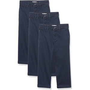 Amazon Essentials Boys and Toddlers’ School Uniform Straight-Fit Flat-Front Chino Pants with Adjustable Elastic Waist(3-pack Navy)