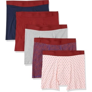 Amazon Essentials Men’s Breathable Cotton Boxer Briefs, Tag-Free, Pack of 5(Dark Red  Mixed Print)