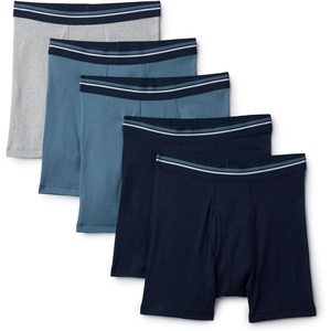 Amazon Essentials Men’s Breathable Cotton Boxer Briefs, Tag-Free, Pack of 5(Deep Blue / Navy / Light Heather Grey)