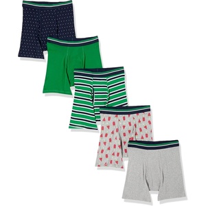 Amazon Essentials Men’s Breathable Cotton Boxer Briefs, Tag-Free, Pack of 5(Dots/Green/Grey Heather/Popsicle/Stripe)