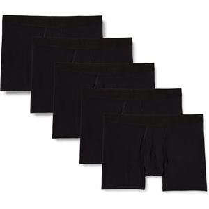 Amazon Essentials Men’s Cotton Jersey Boxer Briefs Underwear (Available in Big & Tall), Pack of 5(Black)