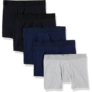Amazon Essentials Men’s Cotton Jersey Boxer Briefs Underwear (Available in Big & Tall), Pack of 5(Black/Navy/Grey Heather)
