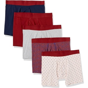 Amazon Essentials Men’s Cotton Jersey Boxer Briefs Underwear (Available in Big & Tall), Pack of 5(Dark Red  Mixed Print)