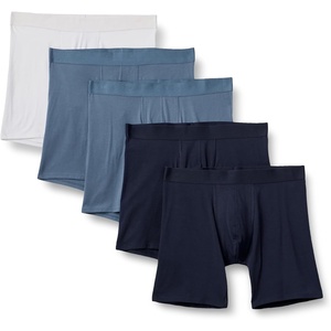 Amazon Essentials Men’s Cotton Jersey Boxer Shorts Underwear, Pack of 5(Navy Blue / Blue / White)