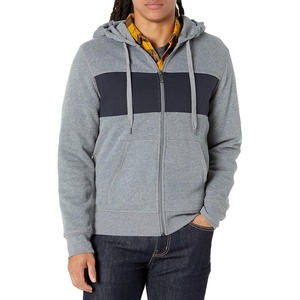 Amazon Essentials Men’s Full-Zip Fleece Hoodie Sweatshirt (Available in Big & Tall)(Light Grey Heather/Navy Stripe)