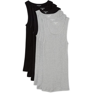 Amazon Essentials Men’s Lightweight Breathable Cotton Slim Fit Tank Undershirts, Pack of 6(Black/Grey Heather)