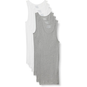Amazon Essentials Men’s Lightweight Breathable Cotton Slim Fit Tank Undershirts, Pack of 6(Medium Grey Heather/White)